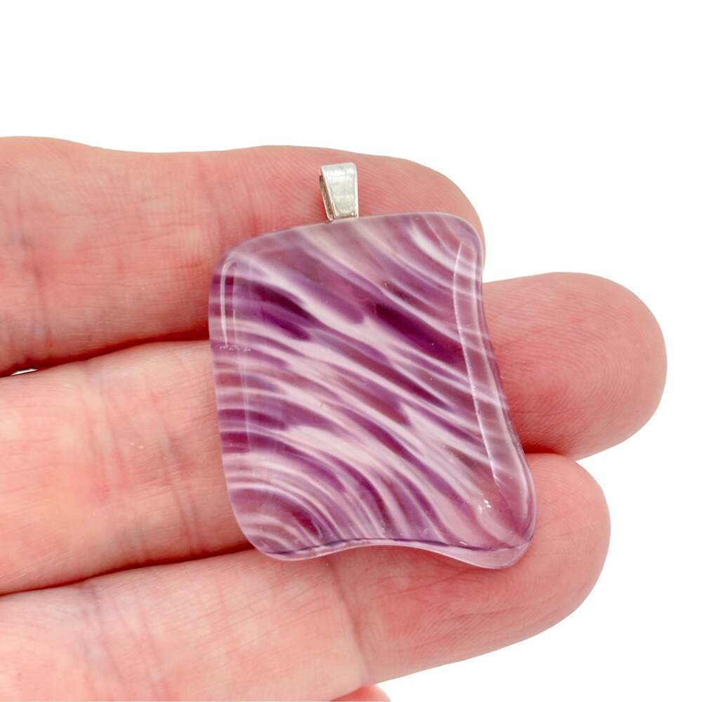 Vintage Purple and White Glass Pendant with Sterling Silver Bail